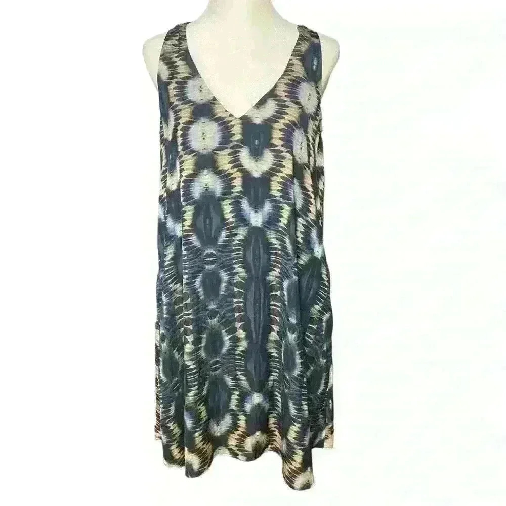 Lavender Brown 100% Silk Racerback Swing Dress. Size M. Blue/multicolored.